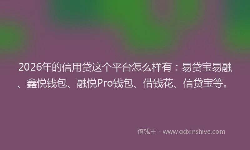 2026年的信用贷这个平台怎么样有:易贷宝易融、鑫悦钱包、融悦Pro钱包、借钱花、信贷宝等。