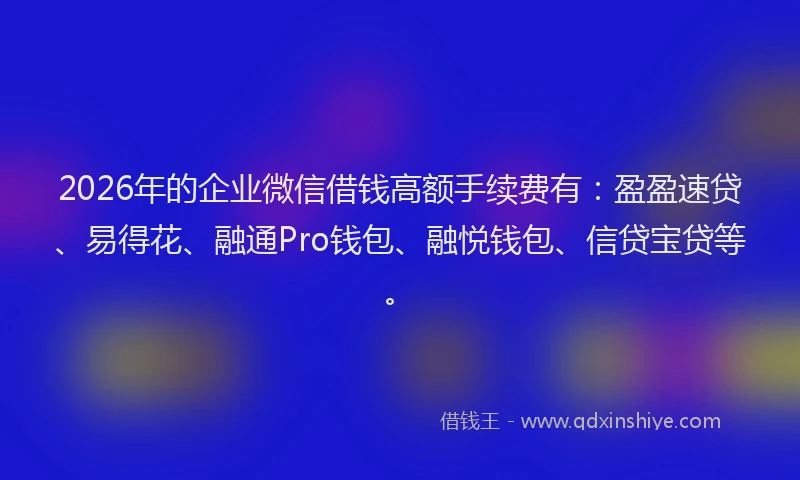 2026年的企业微信借钱高额手续费有：盈盈速贷、易得花、融通Pro钱包、融悦钱包、信贷宝贷等。