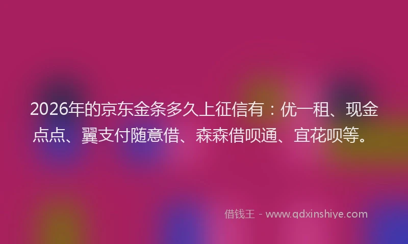 2026年的京东金条多久上征信有：优一租、现金点点、翼支付随意借、森森借呗通、宜花呗等。