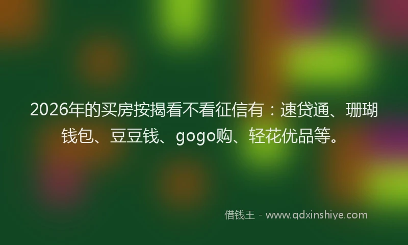 2026年的买房按揭看不看征信有:速贷通、珊瑚钱包、豆豆钱、gogo购、轻花优品等。