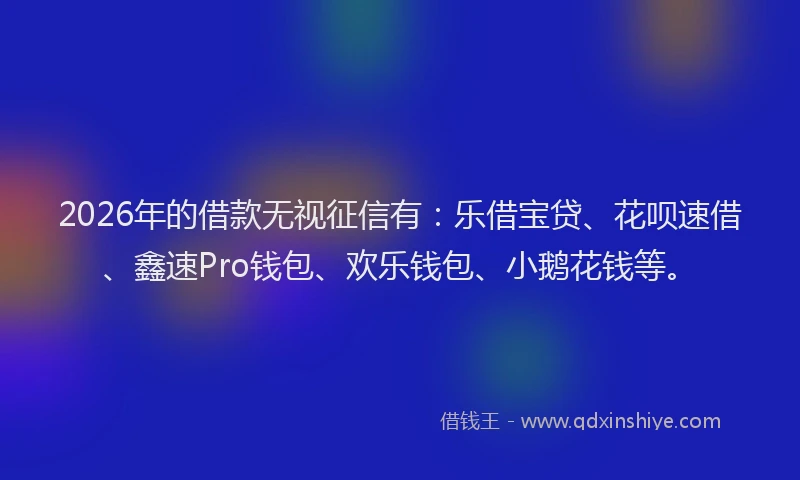 2026年的借款无视征信有：乐借宝贷、花呗速借、鑫速Pro钱包、欢乐钱包、小鹅花钱等。