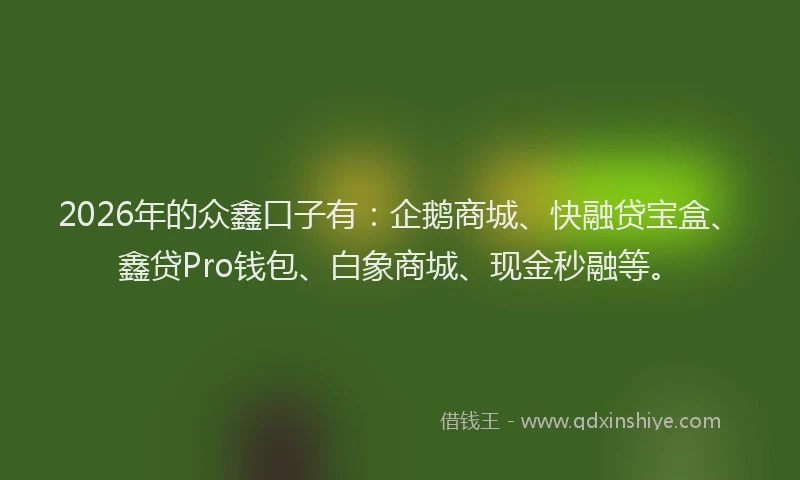 2026年的众鑫口子有：企鹅商城、快融贷宝盒、鑫贷Pro钱包、白象商城、现金秒融等。