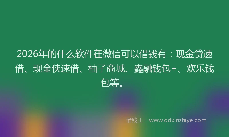 2026年的什么软件在微信可以借钱有：现金贷速借、现金侠速借、柚子商城、鑫融钱包+、欢乐钱包等。