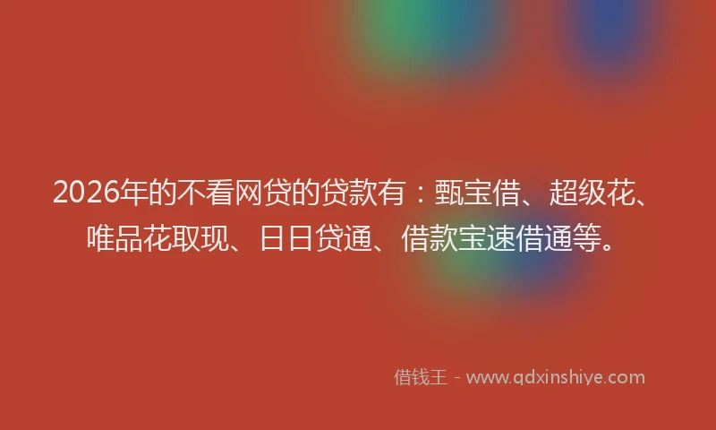 2026年的不看网贷的贷款有：甄宝借、超级花、唯品花取现、日日贷通、借款宝速借通等。