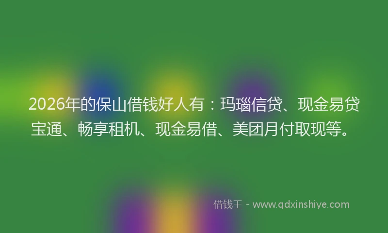 2026年的保山借钱好人有:玛瑙信贷、现金易贷宝通、畅享租机、现金易借、美团月付取现等。