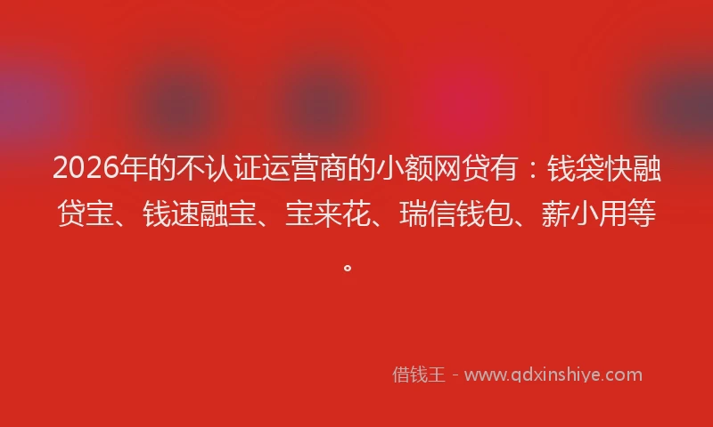 2026年的不认证运营商的小额网贷有：钱袋快融贷宝、钱速融宝、宝来花、瑞信钱包、薪小用等。
