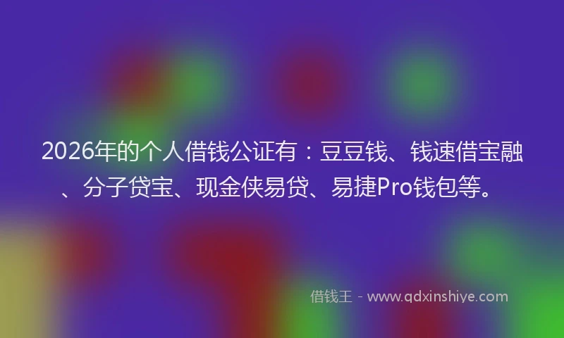 2026年的个人借钱公证有:豆豆钱、钱速借宝融、分子贷宝、现金侠易贷、易捷Pro钱包等。