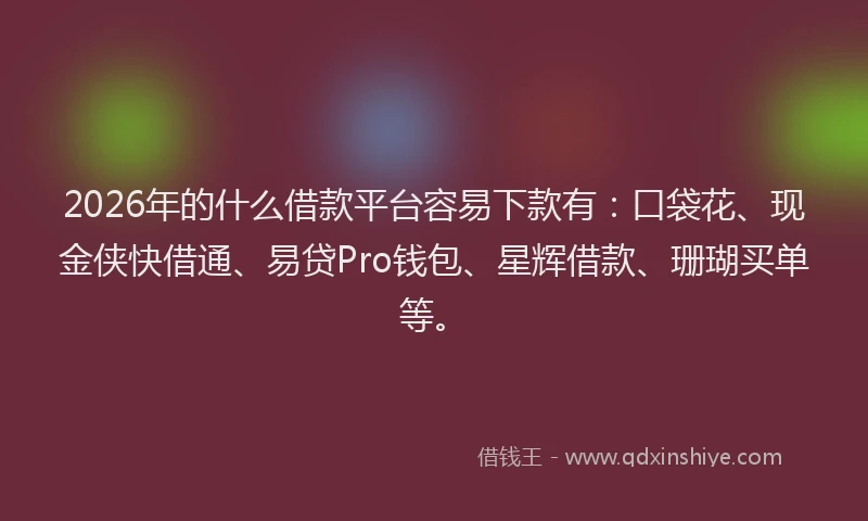 2026年的什么借款平台容易下款有:口袋花、现金侠快借通、易贷Pro钱包、星辉借款、珊瑚买单等。