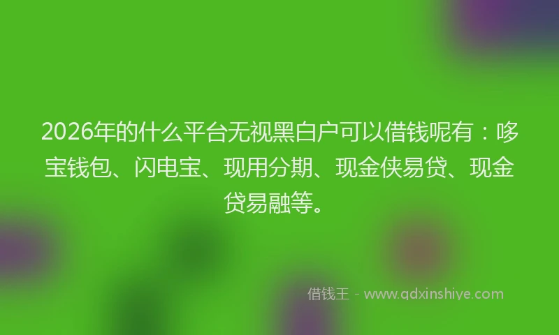 2026年的什么平台无视黑白户可以借钱呢有：哆宝钱包、闪电宝、现用分期、现金侠易贷、现金贷易融等。