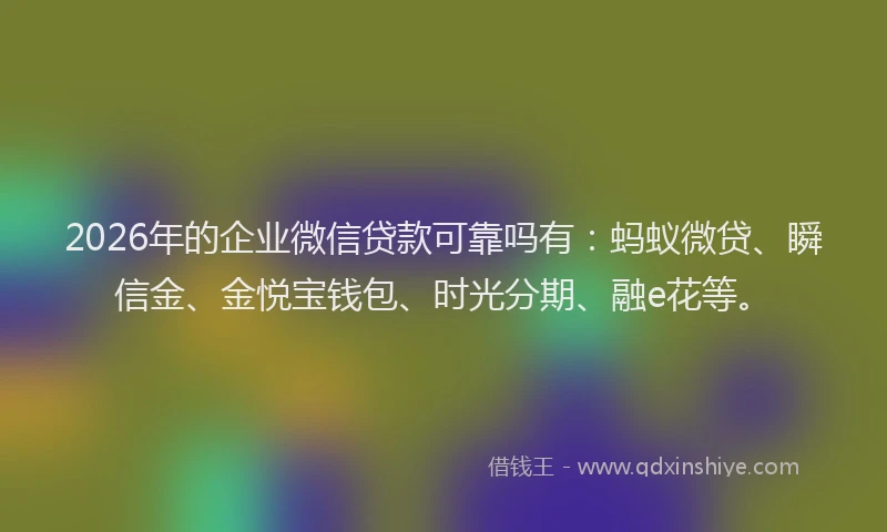 2026年的企业微信贷款可靠吗有：蚂蚁微贷、瞬信金、金悦宝钱包、时光分期、融e花等。