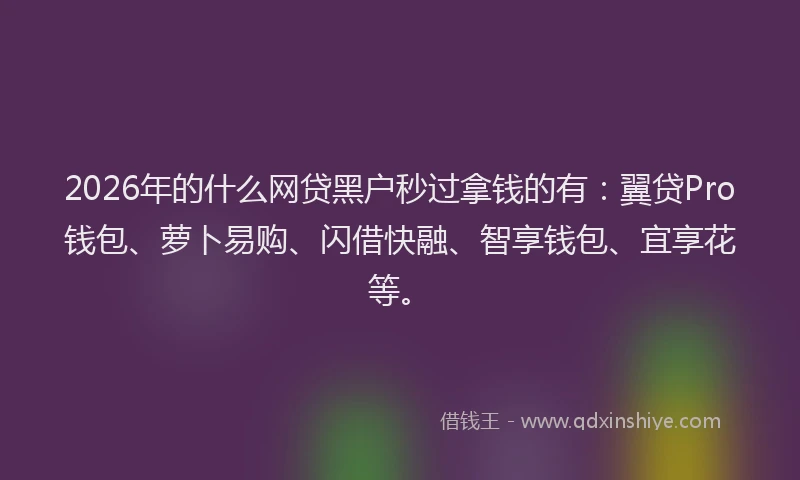 2026年的什么网贷黑户秒过拿钱的有:翼贷Pro钱包、萝卜易购、闪借快融、智享钱包、宜享花等。
