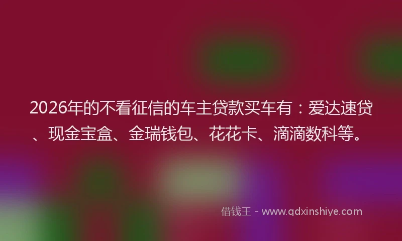 2026年的不看征信的车主贷款买车有：爱达速贷、现金宝盒、金瑞钱包、花花卡、滴滴数科等。