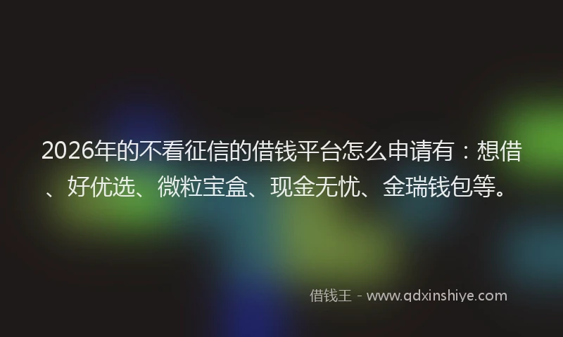 2026年的不看征信的借钱平台怎么申请有：想借、好优选、微粒宝盒、现金无忧、金瑞钱包等。