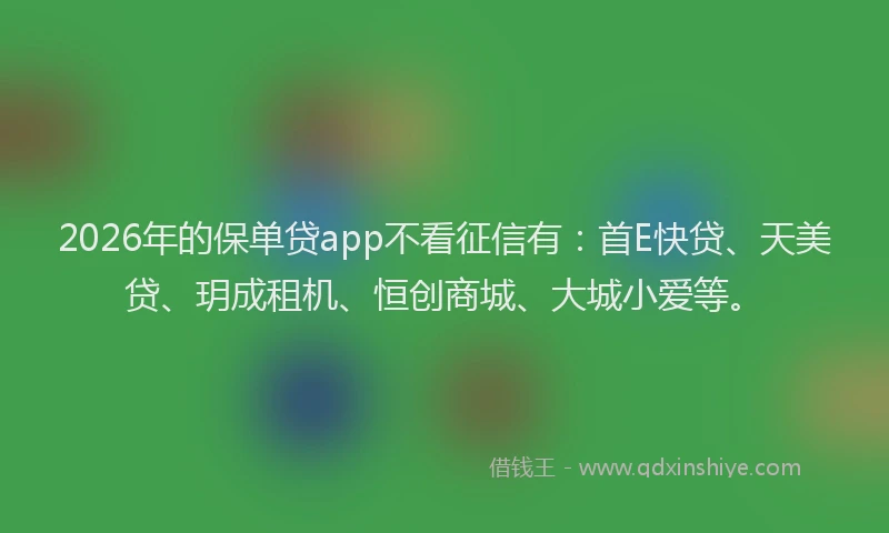 2026年的保单贷app不看征信有：首E快贷、天美贷、玥成租机、恒创商城、大城小爱等。