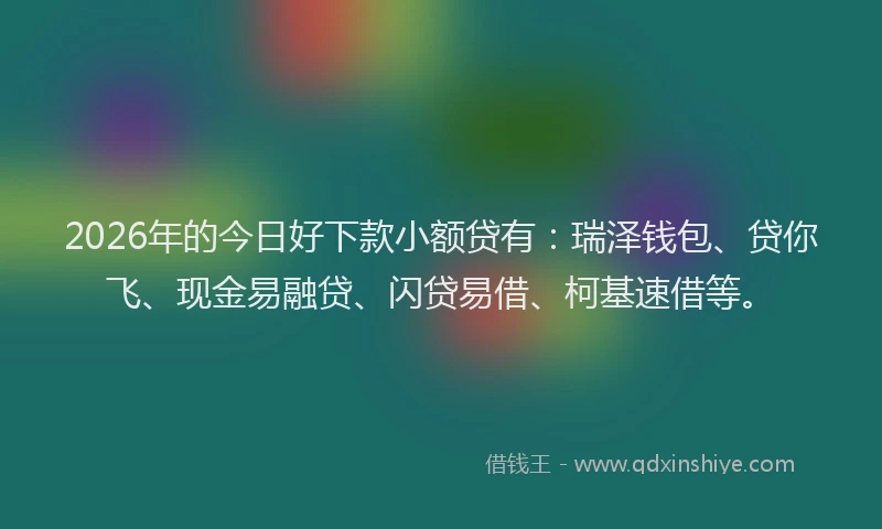2026年的今日好下款小额贷有：瑞泽钱包、贷你飞、现金易融贷、闪贷易借、柯基速借等。