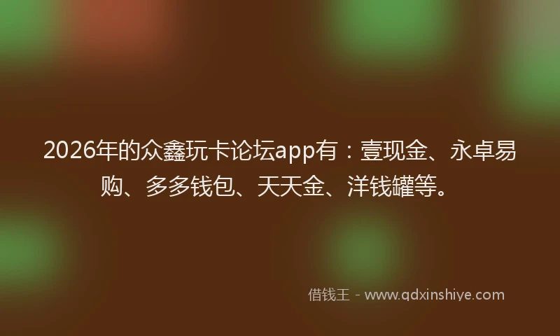 2026年的众鑫玩卡论坛app有：壹现金、永卓易购、多多钱包、天天金、洋钱罐等。