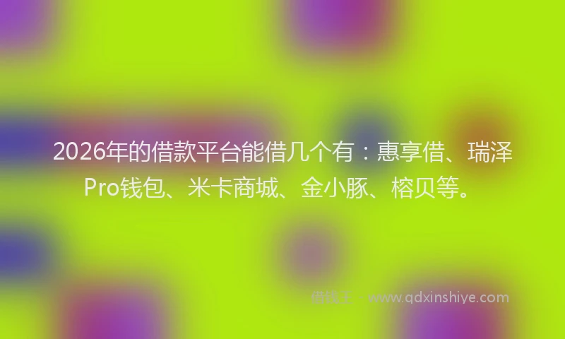 2026年的借款平台能借几个有：惠享借、瑞泽Pro钱包、米卡商城、金小豚、榕贝等。