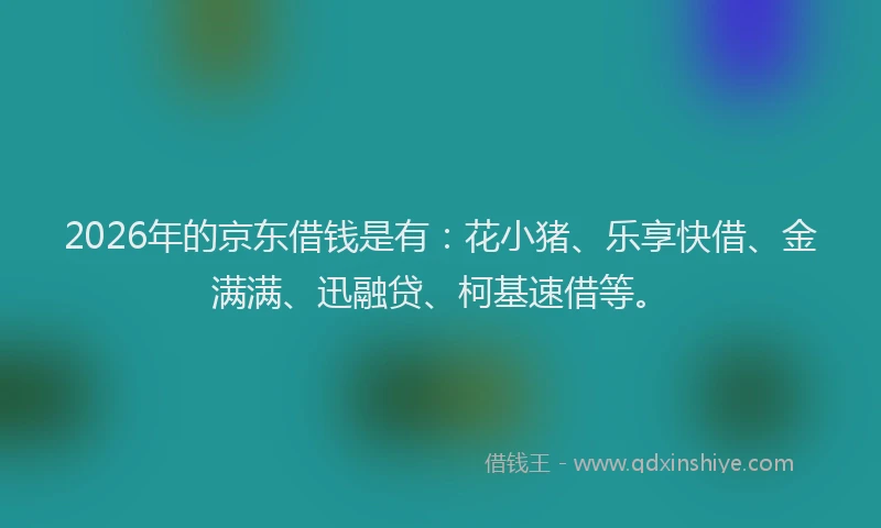 2026年的京东借钱是有:花小猪、乐享快借、金满满、迅融贷、柯基速借等。