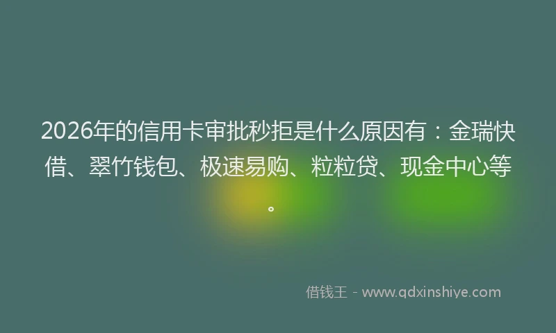 2026年的信用卡审批秒拒是什么原因有：金瑞快借、翠竹钱包、极速易购、粒粒贷、现金中心等。