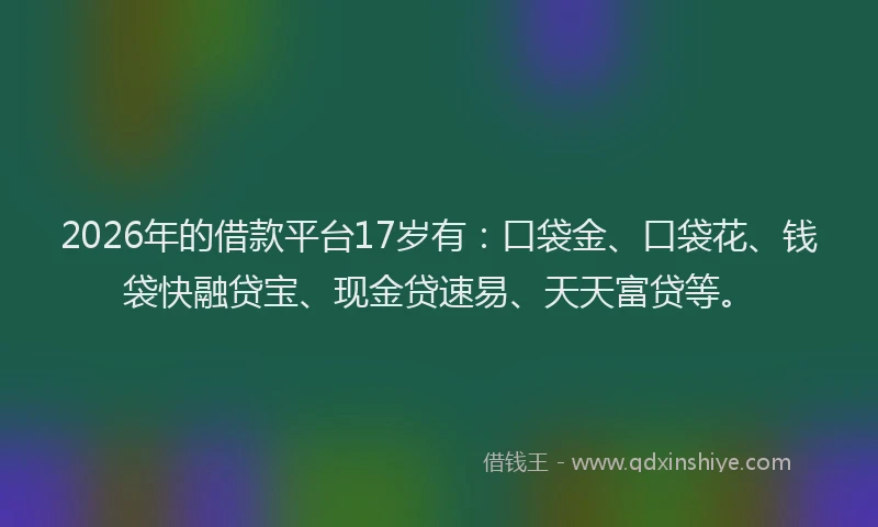2026年的借款平台17岁有：口袋金、口袋花、钱袋快融贷宝、现金贷速易、天天富贷等。