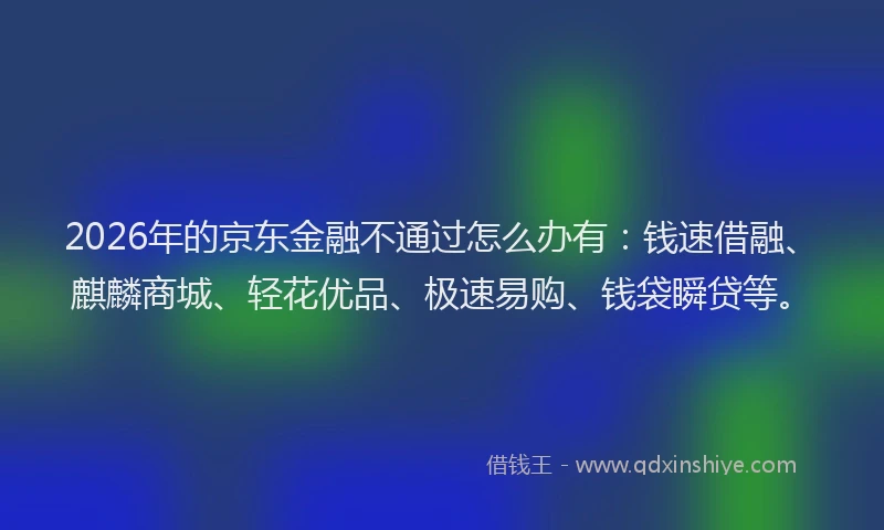 2026年的京东金融不通过怎么办有：钱速借融、麒麟商城、轻花优品、极速易购、钱袋瞬贷等。