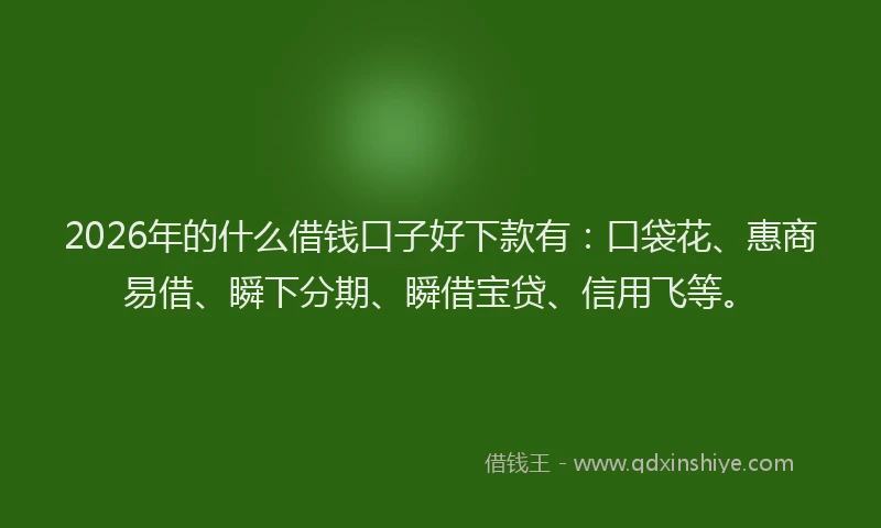 2026年的什么借钱口子好下款有：口袋花、惠商易借、瞬下分期、瞬借宝贷、信用飞等。