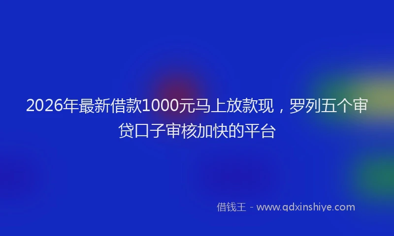 2026年最新借款1000元马上放款现，罗列五个审贷口子审核加快的平台