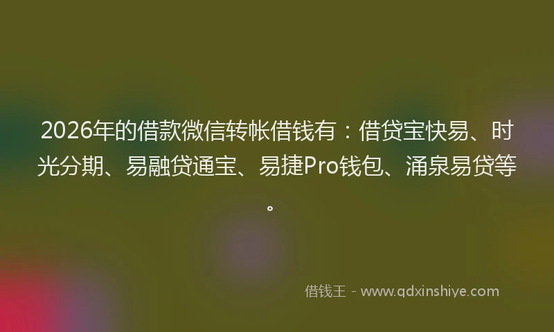 2026年的借款微信转帐借钱有:借贷宝快易、时光分期、易融贷通宝、易捷Pro钱包、涌泉易贷等。