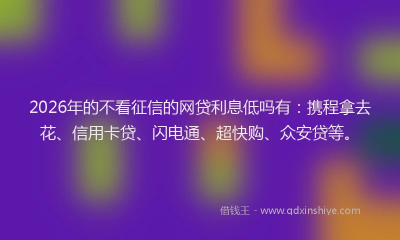 2026年的不看征信的网贷利息低吗有:携程拿去花、信用卡贷、闪电通、超快购、众安贷等。