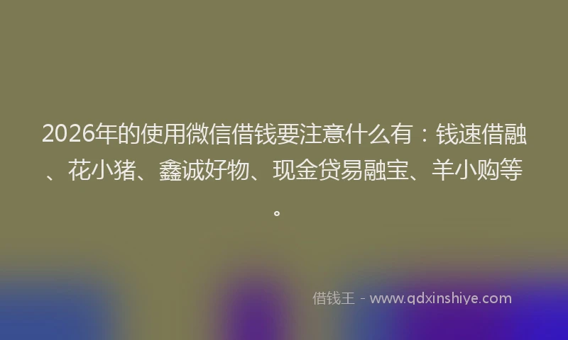 2026年的使用微信借钱要注意什么有:钱速借融、花小猪、鑫诚好物、现金贷易融宝、羊小购等。