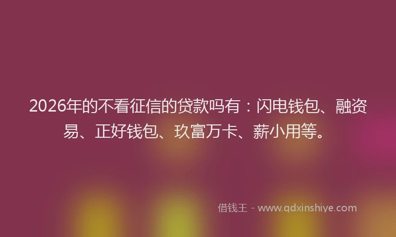 2026年的不看征信的贷款吗有:闪电钱包、融资易、正好钱包、玖富万卡、薪小用等。