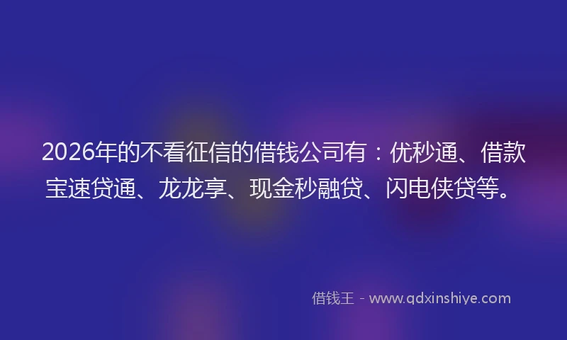2026年的不看征信的借钱公司有：优秒通、借款宝速贷通、龙龙享、现金秒融贷、闪电侠贷等。