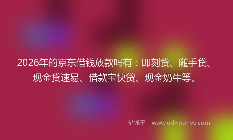 2026年的京东借钱放款吗有:即刻贷、随手贷、现金贷速易、借款宝快贷、现金奶牛等。