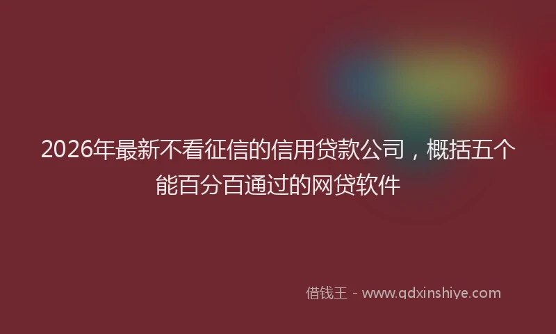 2026年最新不看征信的信用贷款公司，概括五个能百分百通过的网贷软件