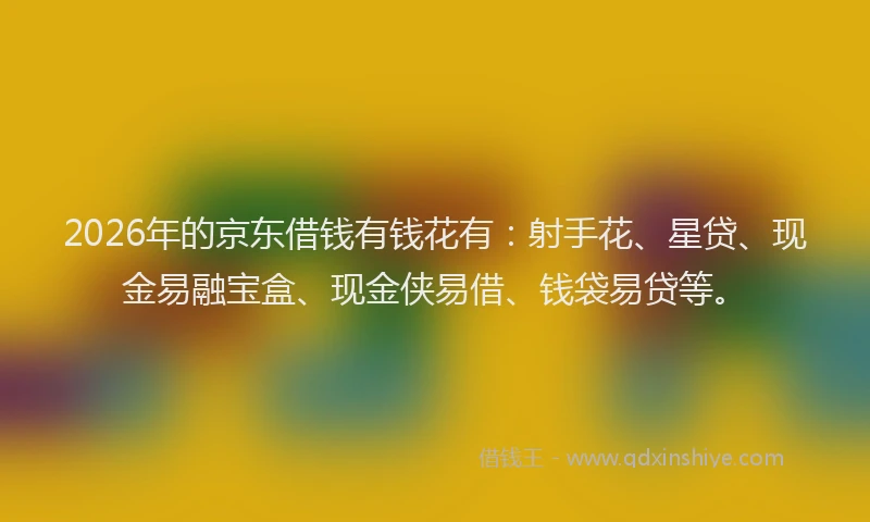 2026年的京东借钱有钱花有：射手花、星贷、现金易融宝盒、现金侠易借、钱袋易贷等。