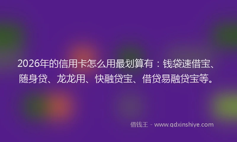 2026年的信用卡怎么用最划算有:钱袋速借宝、随身贷、龙龙用、快融贷宝、借贷易融贷宝等。