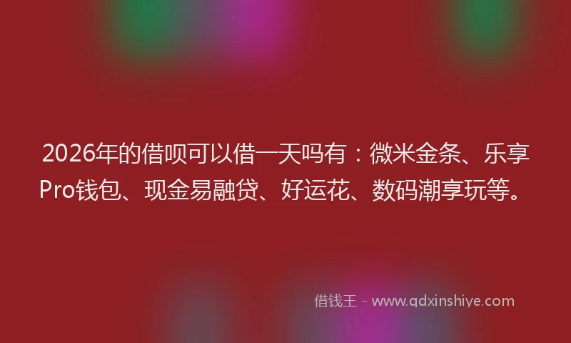 2026年的借呗可以借一天吗有：微米金条、乐享Pro钱包、现金易融贷、好运花、数码潮享玩等。