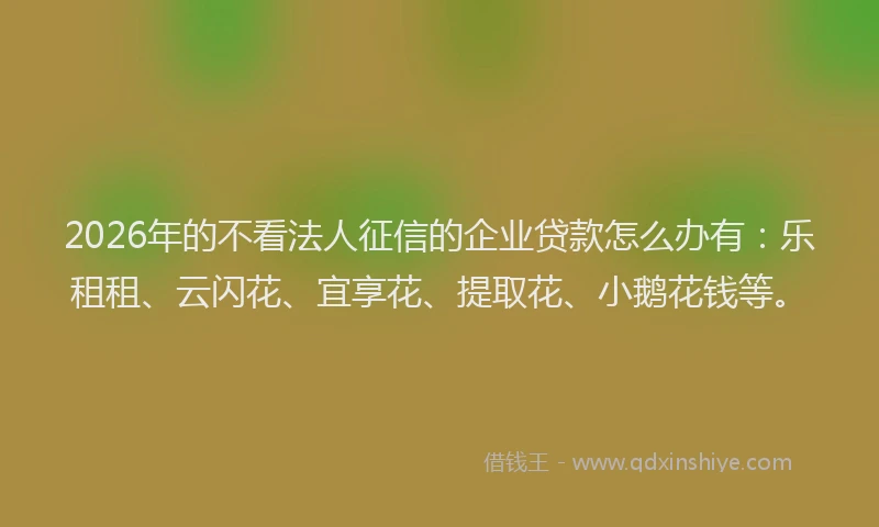 2026年的不看法人征信的企业贷款怎么办有：乐租租、云闪花、宜享花、提取花、小鹅花钱等。