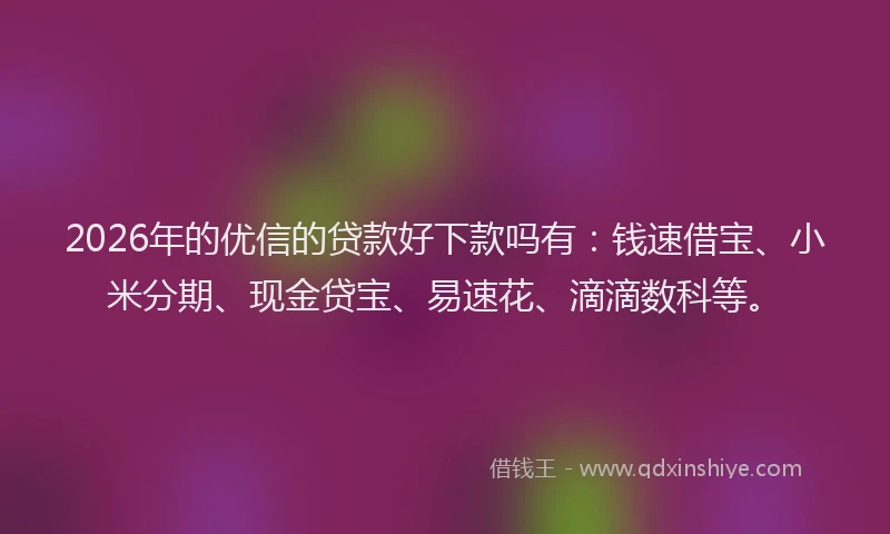 2026年的优信的贷款好下款吗有：钱速借宝、小米分期、现金贷宝、易速花、滴滴数科等。