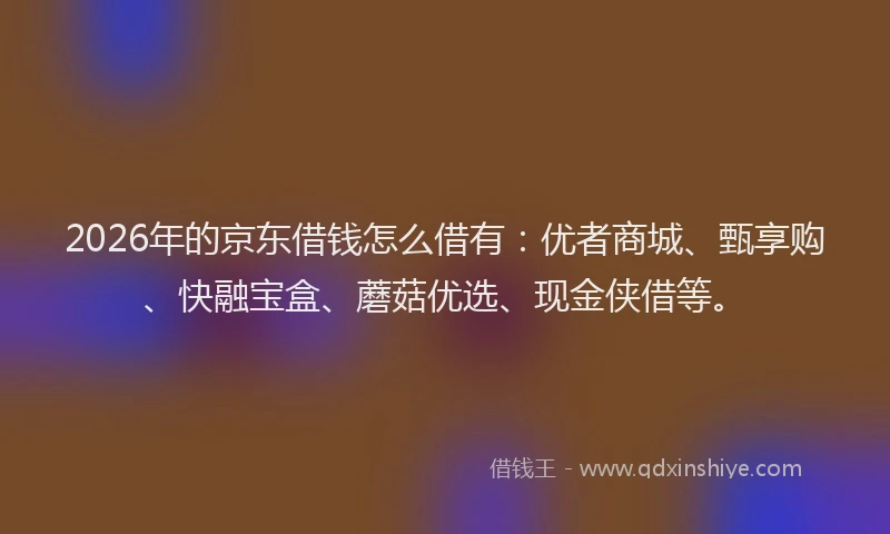 2026年的京东借钱怎么借有:优者商城、甄享购、快融宝盒、蘑菇优选、现金侠借等。