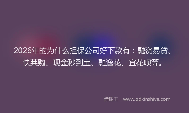 2026年的为什么担保公司好下款有：融资易贷、快莱购、现金秒到宝、融逸花、宜花呗等。