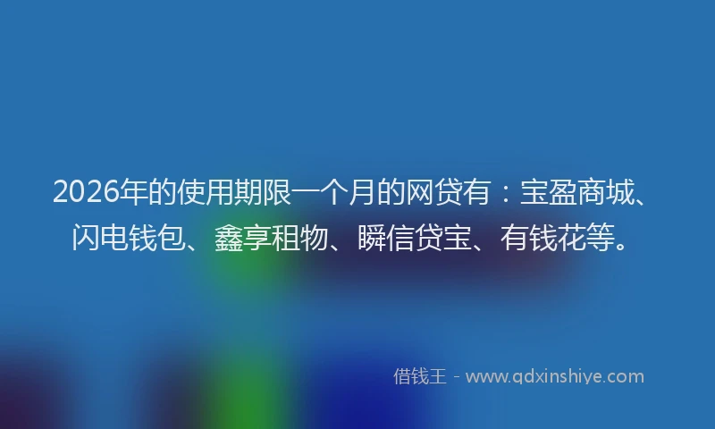 2026年的使用期限一个月的网贷有：宝盈商城、闪电钱包、鑫享租物、瞬信贷宝、有钱花等。