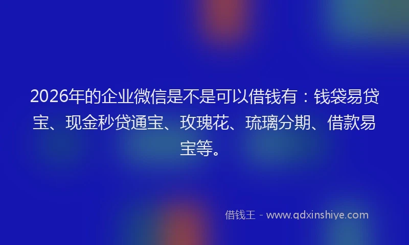 2026年的企业微信是不是可以借钱有:钱袋易贷宝、现金秒贷通宝、玫瑰花、琉璃分期、借款易宝等。