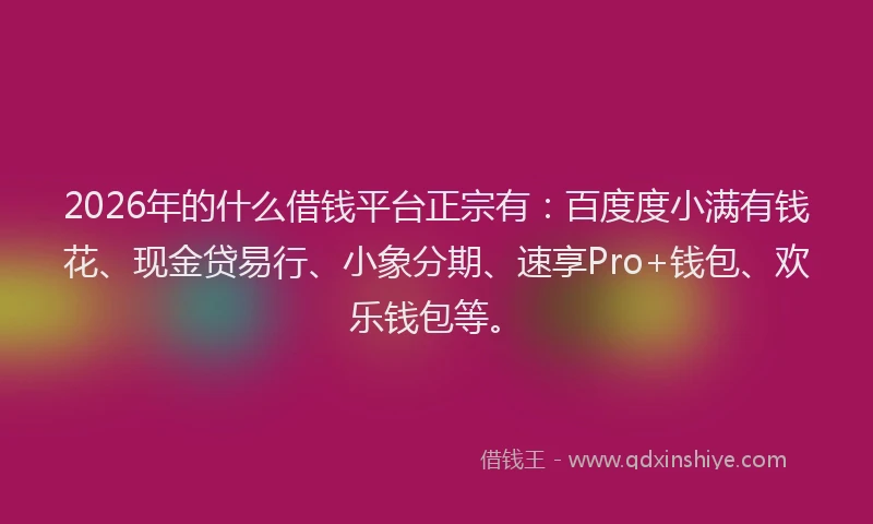 2026年的什么借钱平台正宗有：百度度小满有钱花、现金贷易行、小象分期、速享Pro+钱包、欢乐钱包等。