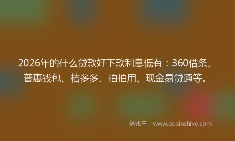 2026年的什么贷款好下款利息低有:360借条、普惠钱包、桔多多、拍拍用、现金易贷通等。