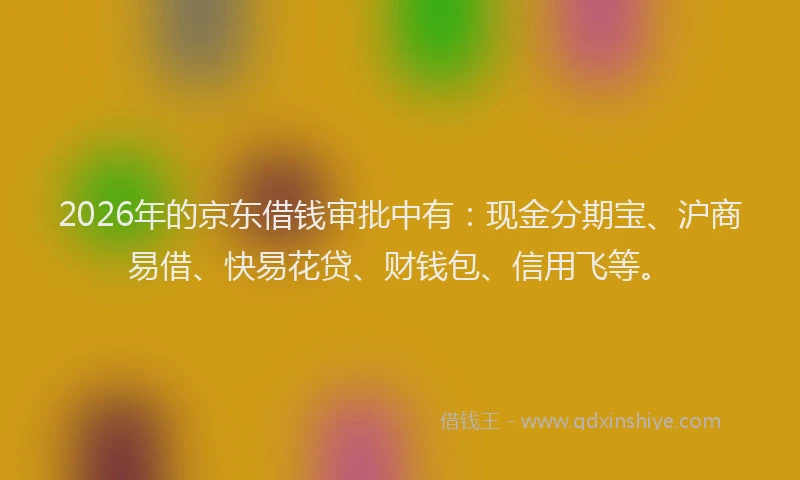 2026年的京东借钱审批中有:现金分期宝、沪商易借、快易花贷、财钱包、信用飞等。