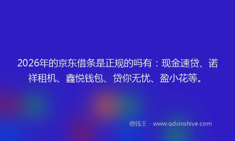 2026年的京东借条是正规的吗有:现金速贷、诺祥租机、鑫悦钱包、贷你无忧、盈小花等。