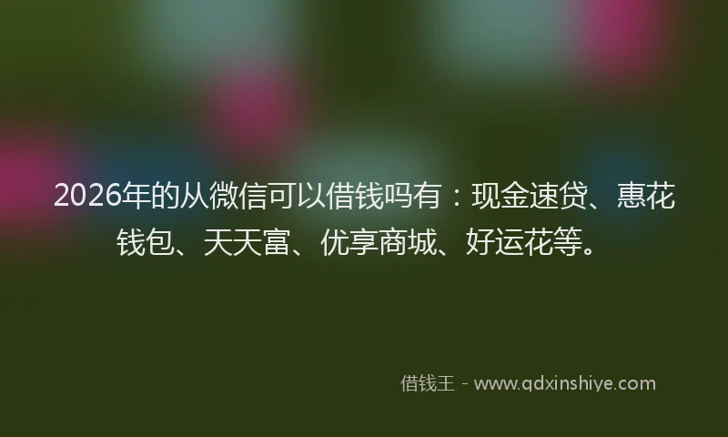 2026年的从微信可以借钱吗有：现金速贷、惠花钱包、天天富、优享商城、好运花等。