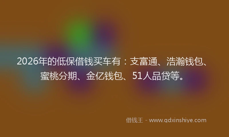 2026年的低保借钱买车有：支富通、浩瀚钱包、蜜桃分期、金亿钱包、51人品贷等。
