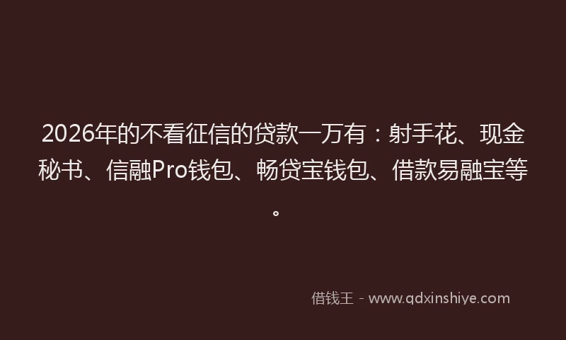 2026年的不看征信的贷款一万有:射手花、现金秘书、信融Pro钱包、畅贷宝钱包、借款易融宝等。